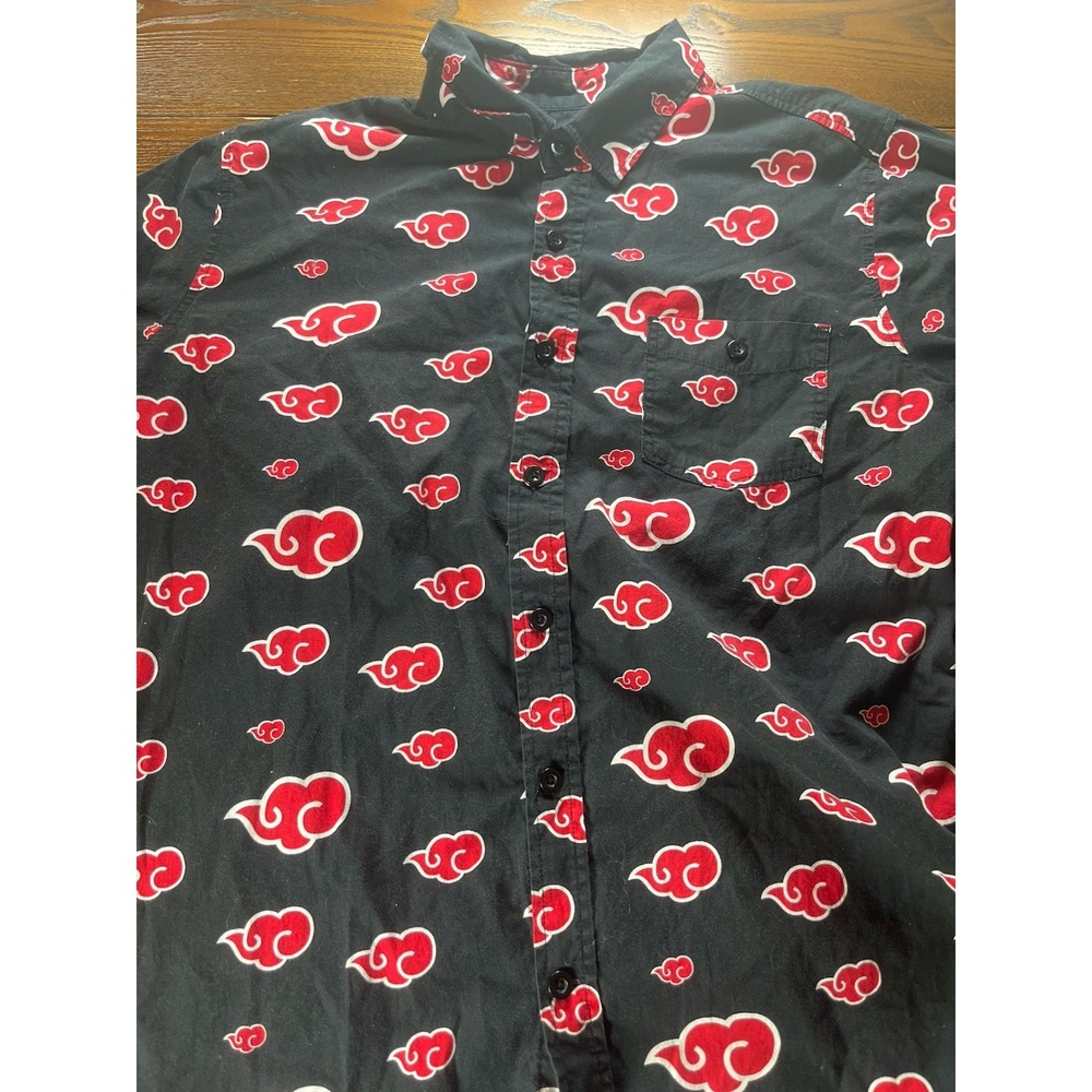 Box Lunch Naruto Uchiha All Over Print Button Up Shirt Size M Black Red Cloud